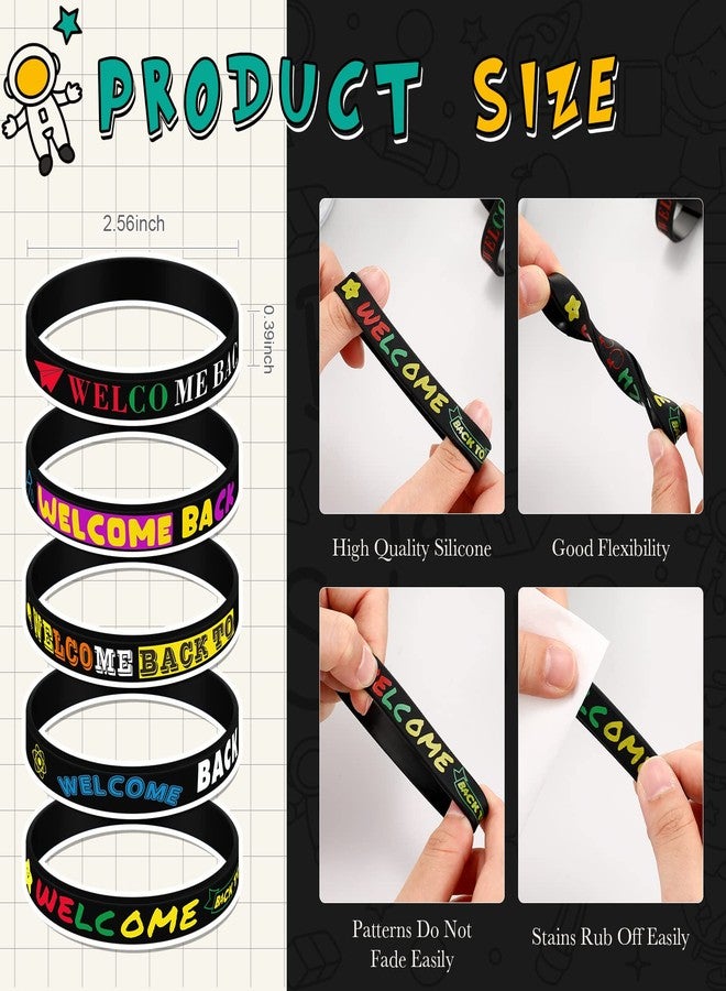 Kigeli 60 Pcs Welcome Back to School Bracelets Silicone Wristbands Gift Bulk First Day of School Favor for Kindergarten Students Prize Party Supplies Decorations (Black Style) - Image 2